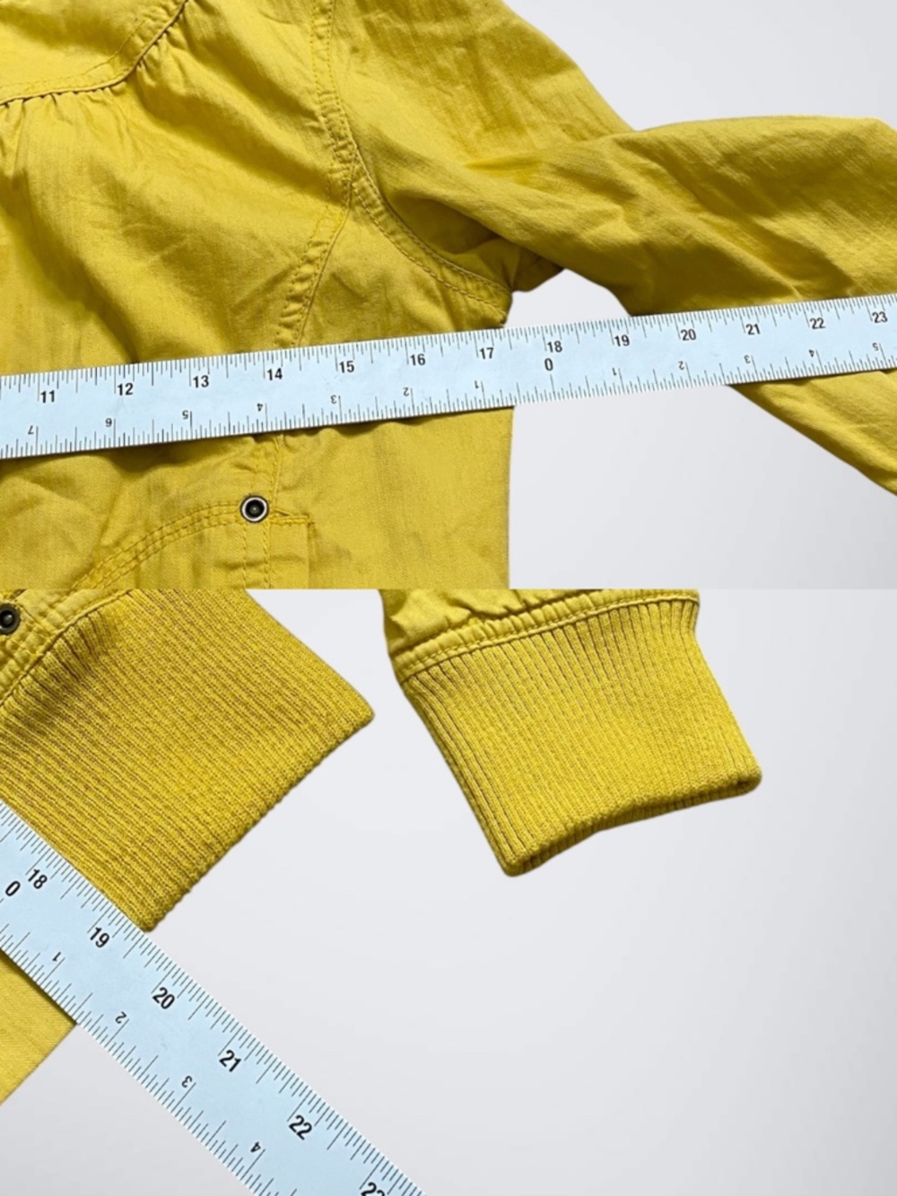 Vtg 2000s Forever 21 Mustard Yellow Utility Zip Up Jacket | Gingham Lined - Picture 6 of 6
